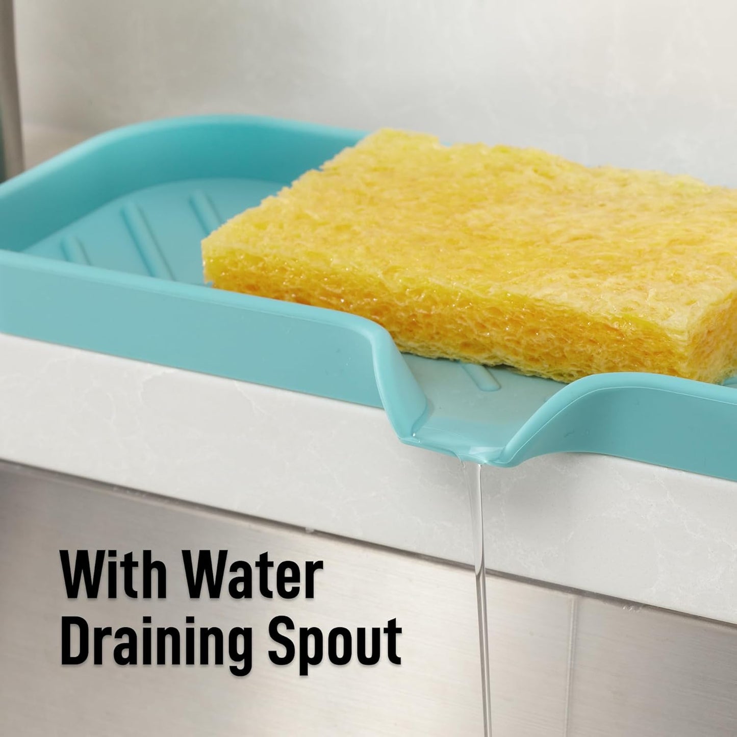Zulay Kitchen (9x3.5in) Sponge Holder for Kitchen Sink - Flexible Heavy-Duty Multipurpose Sink Caddy - Counter Organizer for Kitchen, Bathroom, Makeup, Trinkets & More! (Grey)