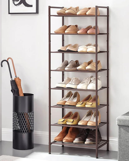 SONGMICS Metal Shoe Rack, Free Standing Shoe Organizer for Entryway Closet Garage Small Spaces, Heavy-Duty Slim Steel Storage Shelf, 8-Tier, Fits 16-24 Pairs, Bronze ULMR028A01