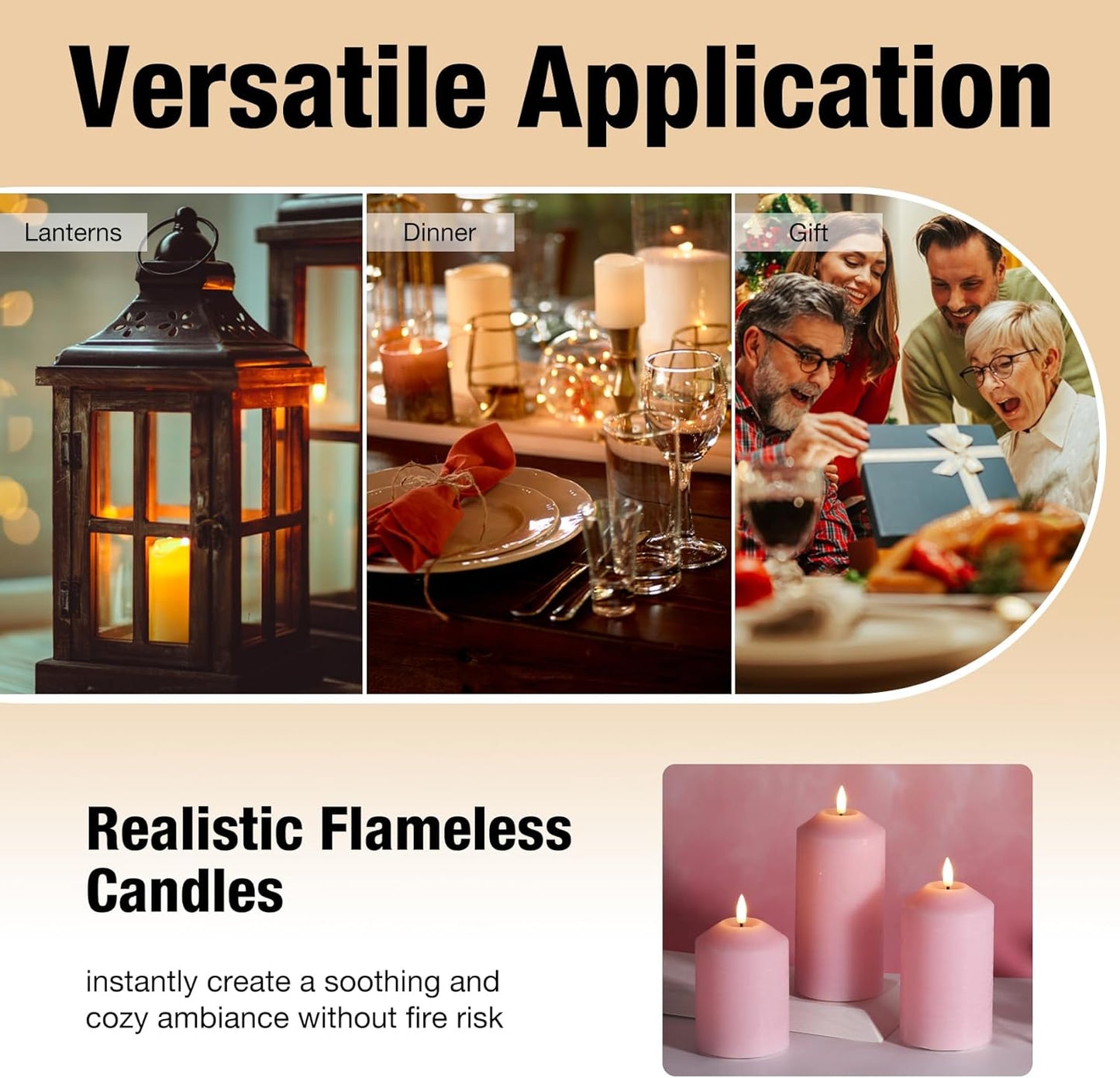 Eywamage White Flameless Pillar Candles with Remote, Flickering LED Candles Battery Powered Real Wax Set of 3