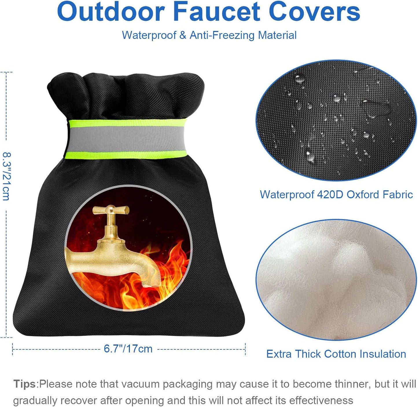 2Pack Outdoor Faucet Covers for Winter, 6.7" W x 8.3" H Hose Bib Covers | Reusable Insulated Spigot Cover for Freeze Protection, Waterproof and with Reflective Strips