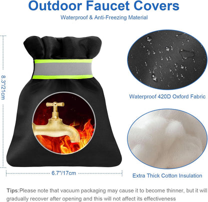 2Pack Outdoor Faucet Covers for Winter, 6.7" W x 8.3" H Hose Bib Covers | Reusable Insulated Spigot Cover for Freeze Protection, Waterproof and with Reflective Strips