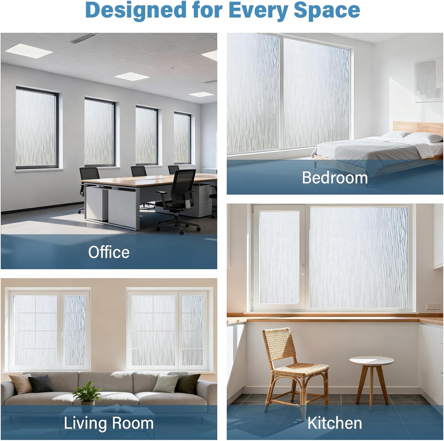 Finnez Frosted Window Film Non-Adhesive, Frosting Privacy Film for Glass Windows, Self Static-Cling Decorative Window Cling for Home Office UV Protection Cross Pattern 17.5 x 78.7 inches
