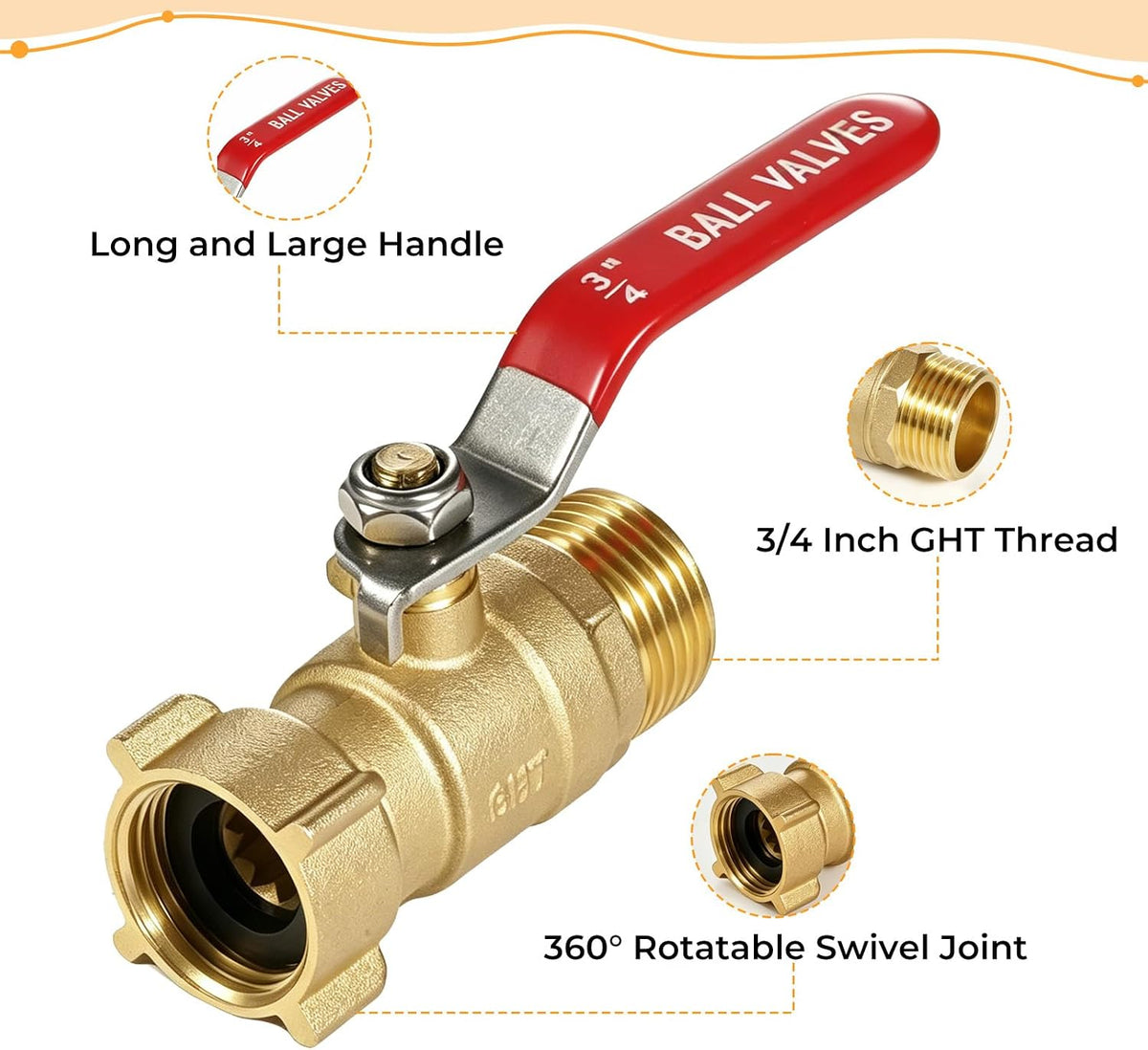 Garden Water Hose Splitter - RV Water Splitter 2 Way Heavy Duty Brass Spigot Hose Splitter - Outdoor Y Hose Bib 2 Valves with 2 Extra Rubber Washers for 3/4" Hose Connector (Blue)