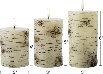 Eywamage Ivory Flameless Pillar Candles with Remote, Flickering Realistic LED Battery Wax Candles Set of 3, Φ 3" H 4" 5" 6"