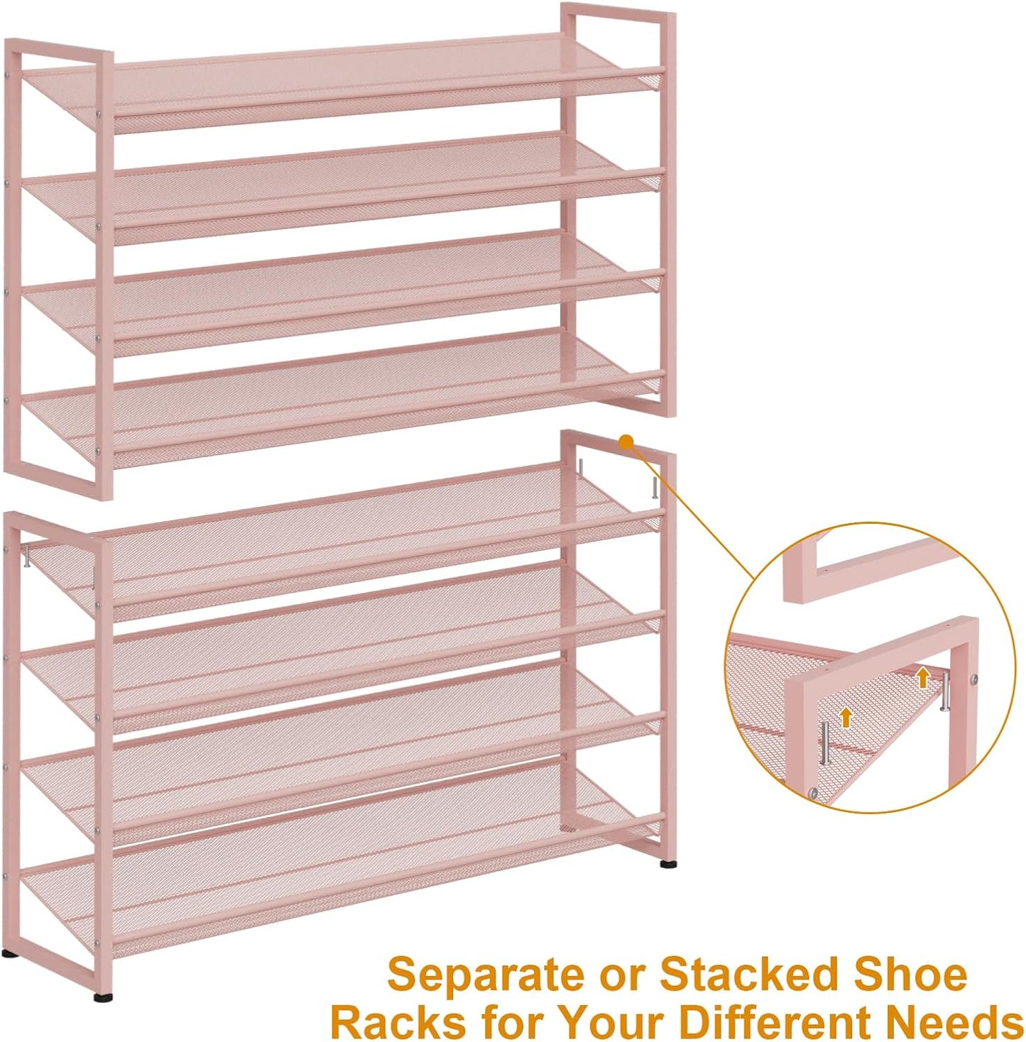 Large Shoe Rack 8 Tier Shoe Organizer, Heavy Duty Metal 4-Tier Stackable Shoe Storage Vertical Shoe Rack for Closet Front Door Entrance, Up to 50 Pairs, 44.8" W x 11.4" D x 56.7" H, Black