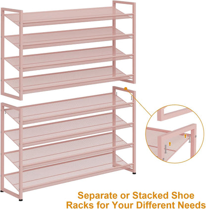 Large Shoe Rack 8 Tier Shoe Organizer, Heavy Duty Metal 4-Tier Stackable Shoe Storage Vertical Shoe Rack for Closet Front Door Entrance, Up to 50 Pairs, 44.8" W x 11.4" D x 56.7" H, Black