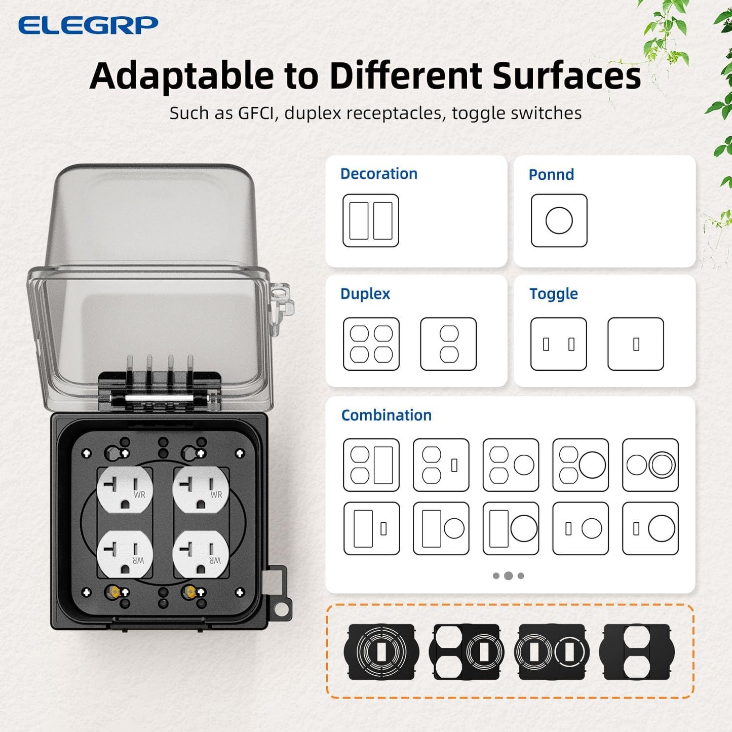 ELEGRP Weatherproof Outdoor Outlet in-Use Cover, Horizontal/Vertical Mount, Heavy-Duty Clear Cover for GFCI/Decorator Receptacles, Standard 1-Gang, UL/CUL Certified, 1 Pack