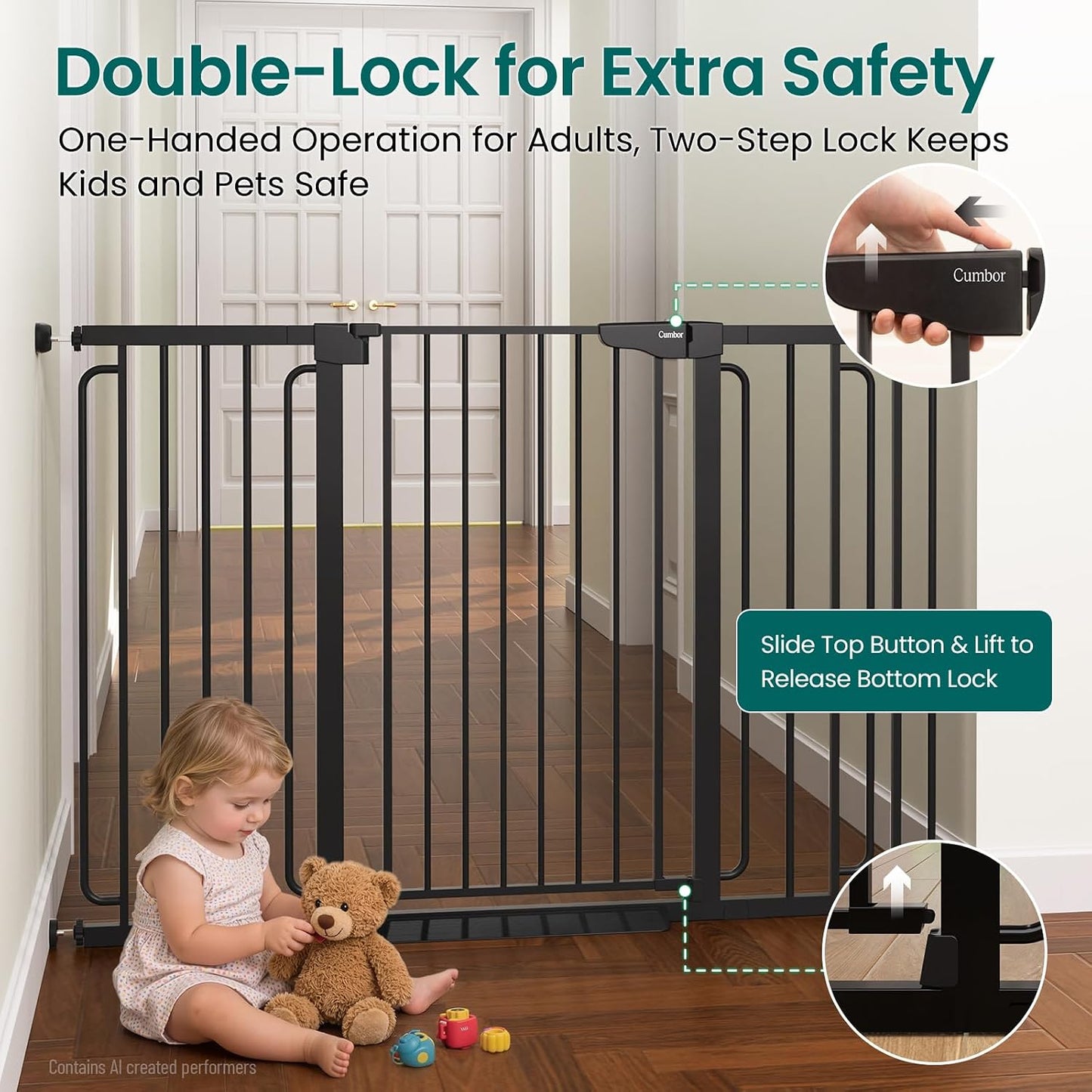 Cumbor 30-46" Baby Gate for Stairs, Mom's Choice Awards Winner-Auto Close Dog Gate for The House, Gifts for Mom, Easy Install Pressure Mounted Pet Gates for Doorways, Black