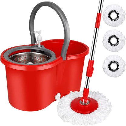 Spin Mop and Bucket with Wringer Set, 360° Spinning Mop Bucket System with 3 Microfiber Mop Replacement Heads and 50" Stainless Steel Adjustable Handle for Floor Cleaning
