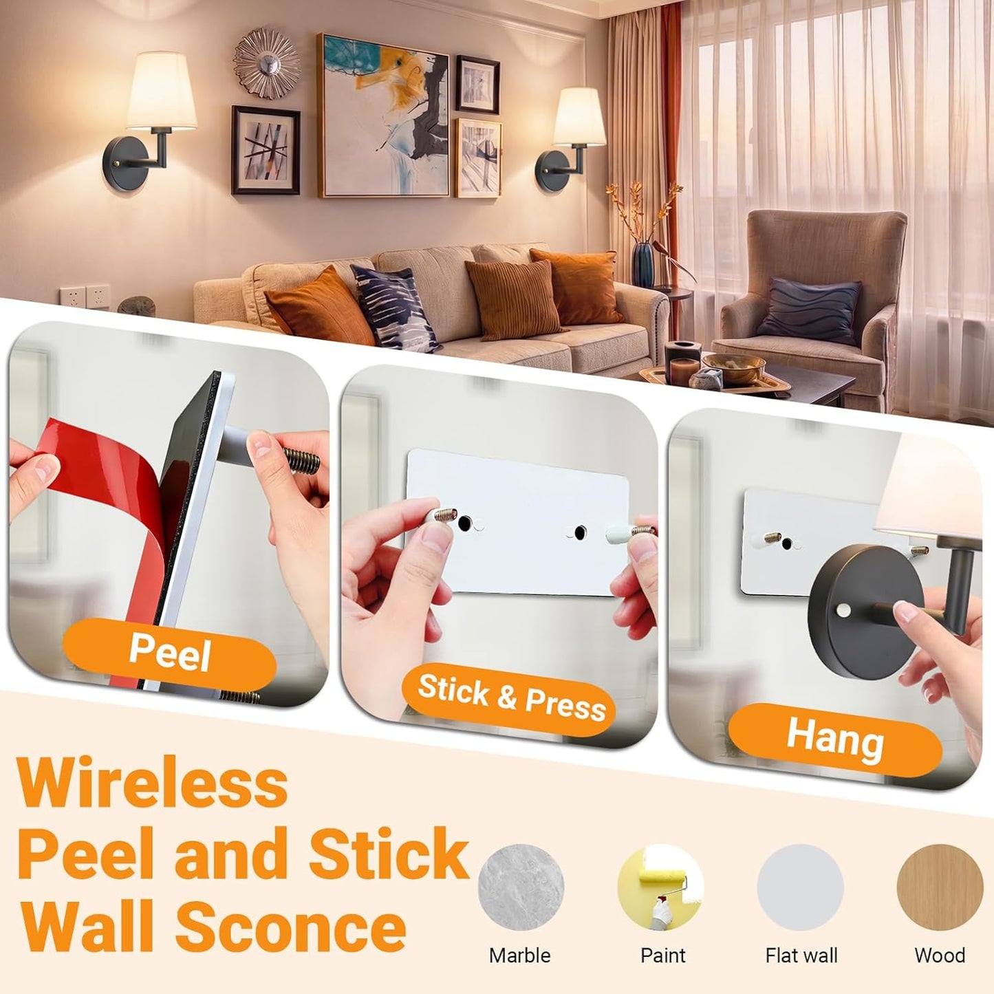 Nekhung Battery Operated Wall Sconces Set of Two, Wireless Battery Wall Light with 10000mAh RGB Dimmable Magnetic Bulb and Remote, Rechargeable Sconce Wall Decor for Bedroom Living Room Hallway