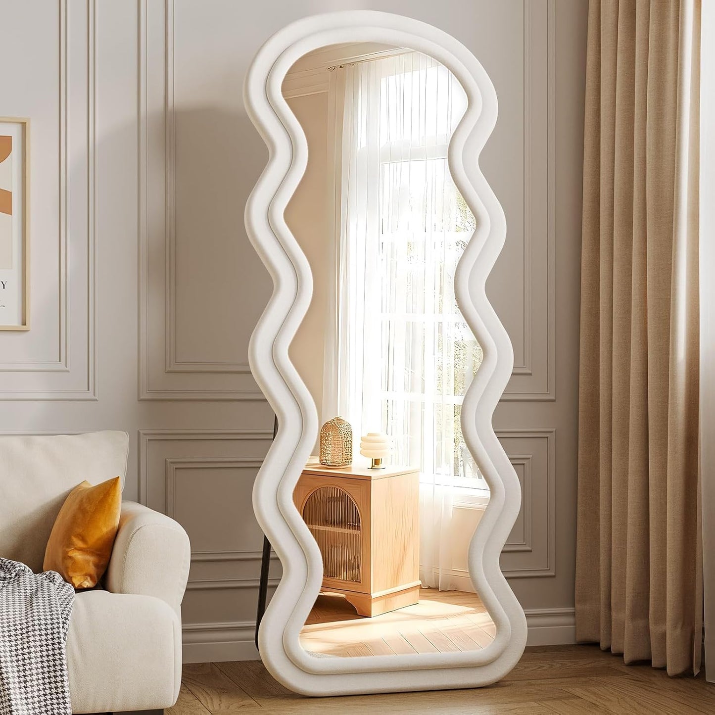71"x32" Flannel Full Length Mirror, Arched Mirrors Full Length with Stand, Flannel Floor Mirror for Bedroom and Living Room, Full Body Mirror Hanging or Leaning, White