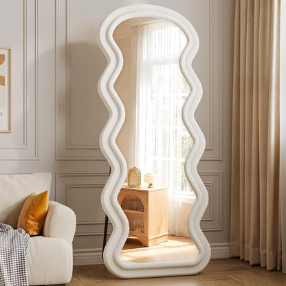 71"x32" Flannel Full Length Mirror, Arched Mirrors Full Length with Stand, Flannel Floor Mirror for Bedroom and Living Room, Full Body Mirror Hanging or Leaning, White