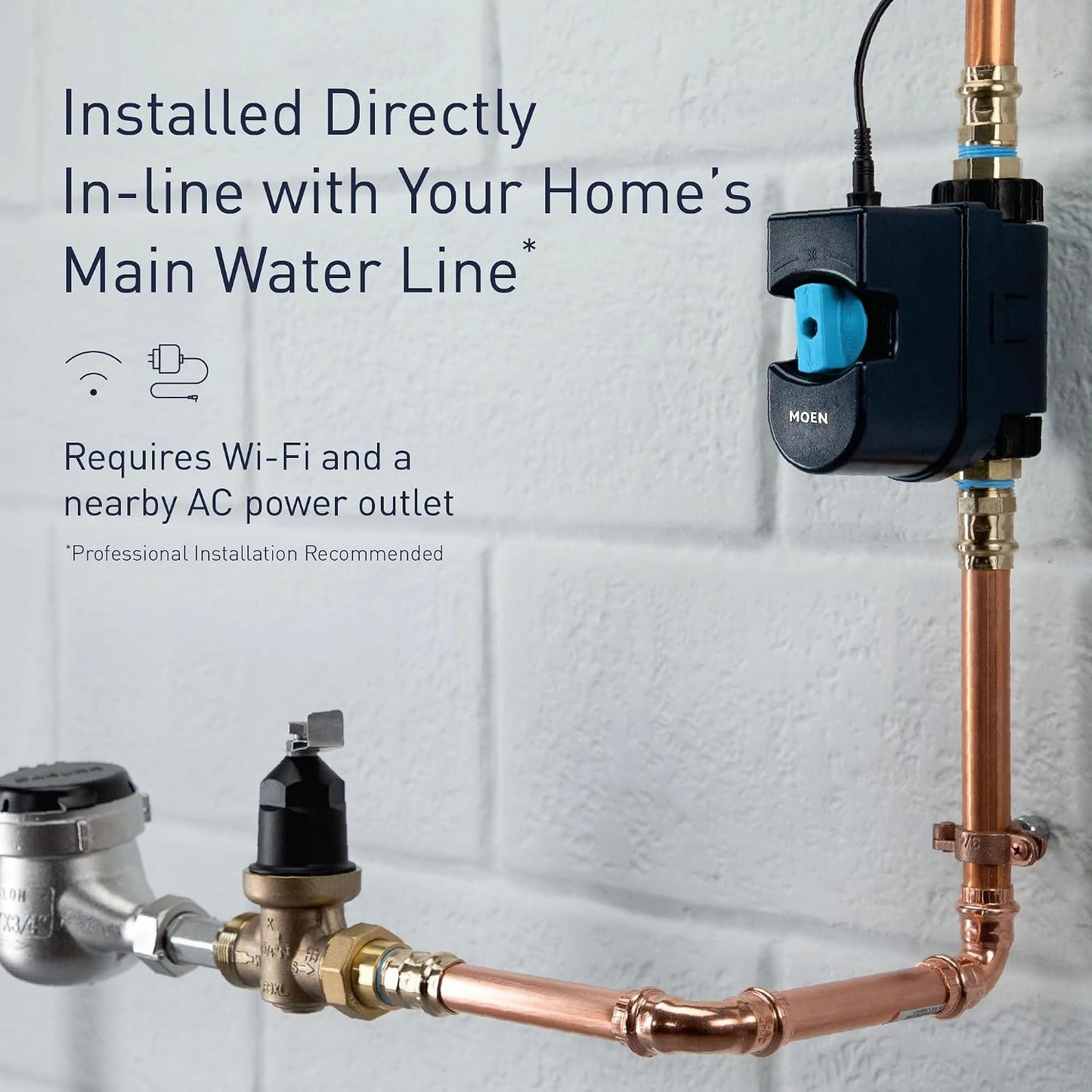 Moen Flo 1-inch Smart Water Shut Off Valve, Smart Home Water Monitor Leak Detector, Wifi Connected, App Enabled Flow Meter and Shutoff, 900-006