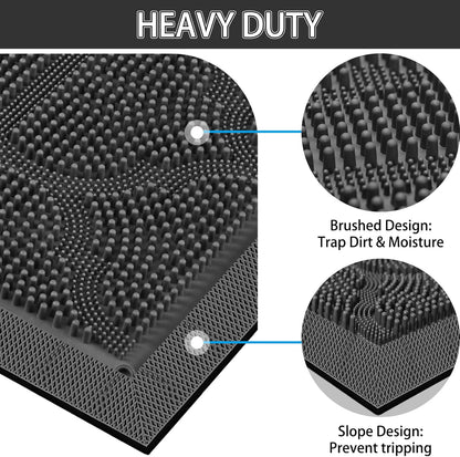FRAMICS Front Door Mat Outside Entrance, Heavy Duty Rubber Door Mats Outdoor Welcome Mat Waterproof Doormat Non Slip for Entryway Doormats Dirt Trapper Indoor Mats All Seasons, 17 x 30 Inches, Black