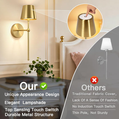 TaoFiaCo Battery Operated Wall Sconces Set of 2, Wireless Wall Sconce with Remote Dimmable Timer, Rechargeable 5200mAh, Cordless Wall Light for Bedroom Living Room, Hallway, Light Decor