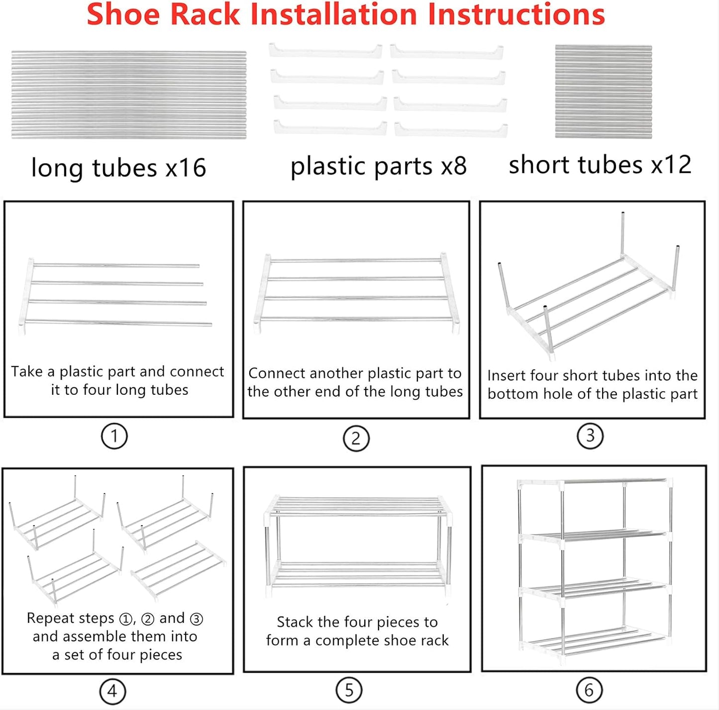 Jucaifu Stackable Small Shoe Rack, Entryway, Hallway and Closet Space Saving Storage and Organization (3-Tier, White)