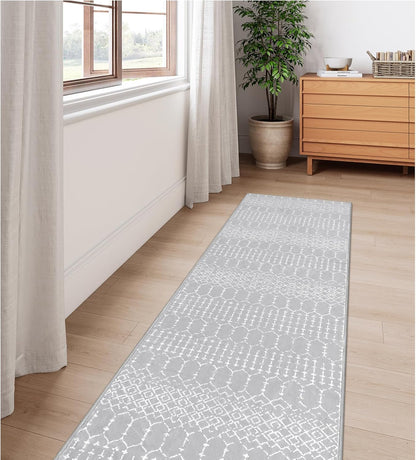 Lahome Moroccan Entry Rug 2x3, Non-Slip Washable Front Indoor Door Mat Rubber Backing Low-Profile Door Rugs, Small Geometric Print Distressed for Entryway Bathroom Kitchen, Black Hana