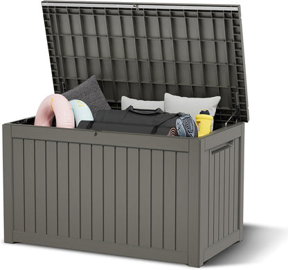 KAMABOKO 31 Gallon Outdoor Storage Box, Resin Deck Boxes Indoor and outdoor, Waterproof Storage Box Lockable Lid for Garden Tools, Package Delivery, Pool Supplies, Patio Cushions, Black