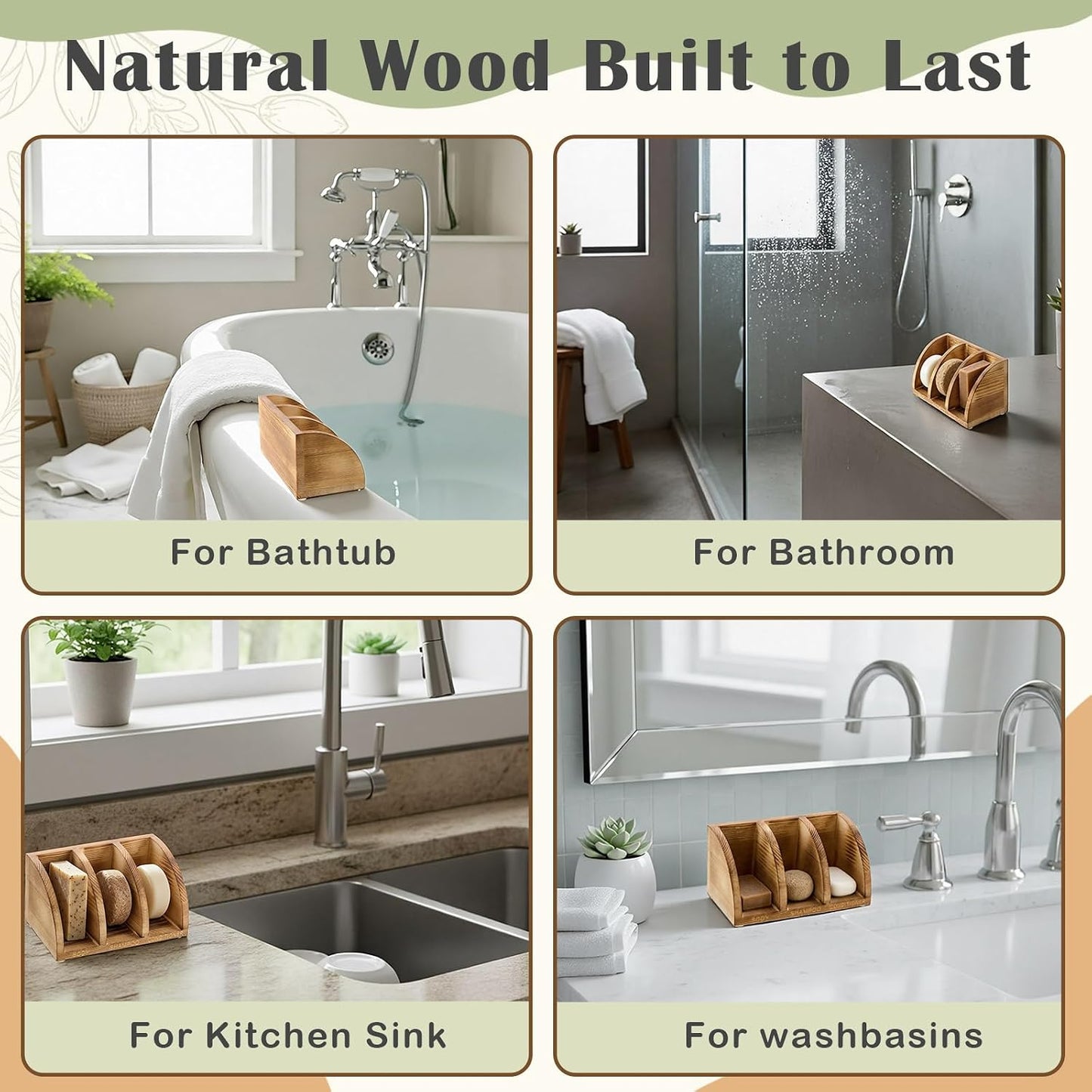 Wooden Shampoo Bar Holder Multi Bar Soap Dish with Self Draining, 3 Slot, Natural Wood Soap Holder for Shower Conditioner Bathroom Organizer, Extend Shampoo Life, Keep Dry Neat