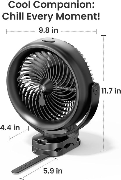 Koonie 8" Clip on Fan, 10000mAh Rechargeable Battery, Strong Airflow | 4 Speeds, Sturdy Clamp, Ideal Portable USB Desk Fan for Office, Golf Cart, Camping, Travel, Tent, Outdoor, Treadmill & Gym