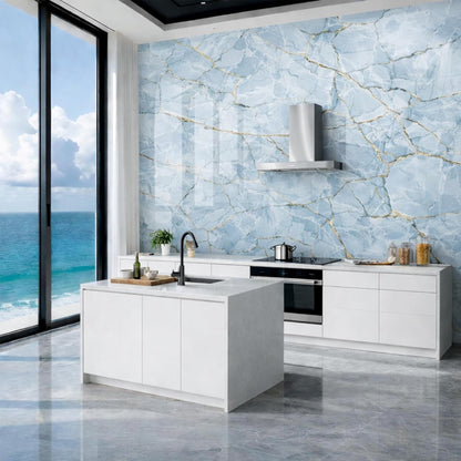 Peel and Stick Kitchen Backsplash Tiles 16PCS – Waterproof Self Adhesive Wall Stickers for Kitchen, Easy DIY Stick On Tile Backsplash, Heat Resistant Decorative Wall Covering (Ice Blue)