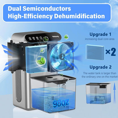 Dehumidifier for Home (98 OZ, 1000 sq ft), Small Quiet Dehumidifiers with Drain Hose, Auto Shut-Off, Sleep Mode, 3 Timer Modes, for Bedroom, Bathroom, Basement (CT6-Deep Black)