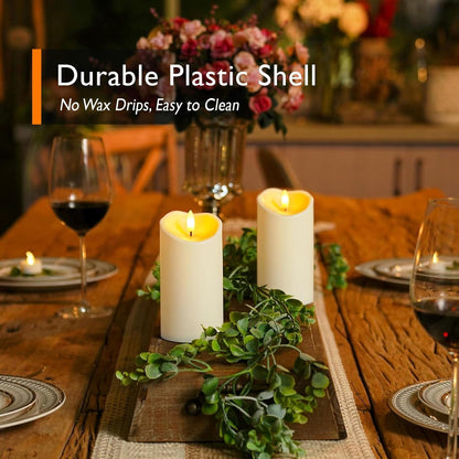 Homemory Dripping Wax Flameless Candles, Battery Operated Candles with Remote Control and Timers, LED Pillar Candles, Electric Fake Candles, 3" x 6", Set of 2