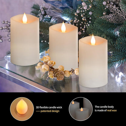 3x3 Flickering Flameless Candles Set of 2, 2AA Battery Life 600 Hours Battery Candles Flickering with Timer,3 inch Flameless Candles with Remote for Indoor/Outdoor, Ivory
