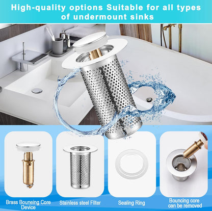 Bathroom Sink Stopper 2Pcs,Sink Drain Strainer,Hair Catcher with Removable Stainless Steel Filter Basket,Universal Sink Plug,Suitable for Most Sinks,Washbasin,Bathtubs