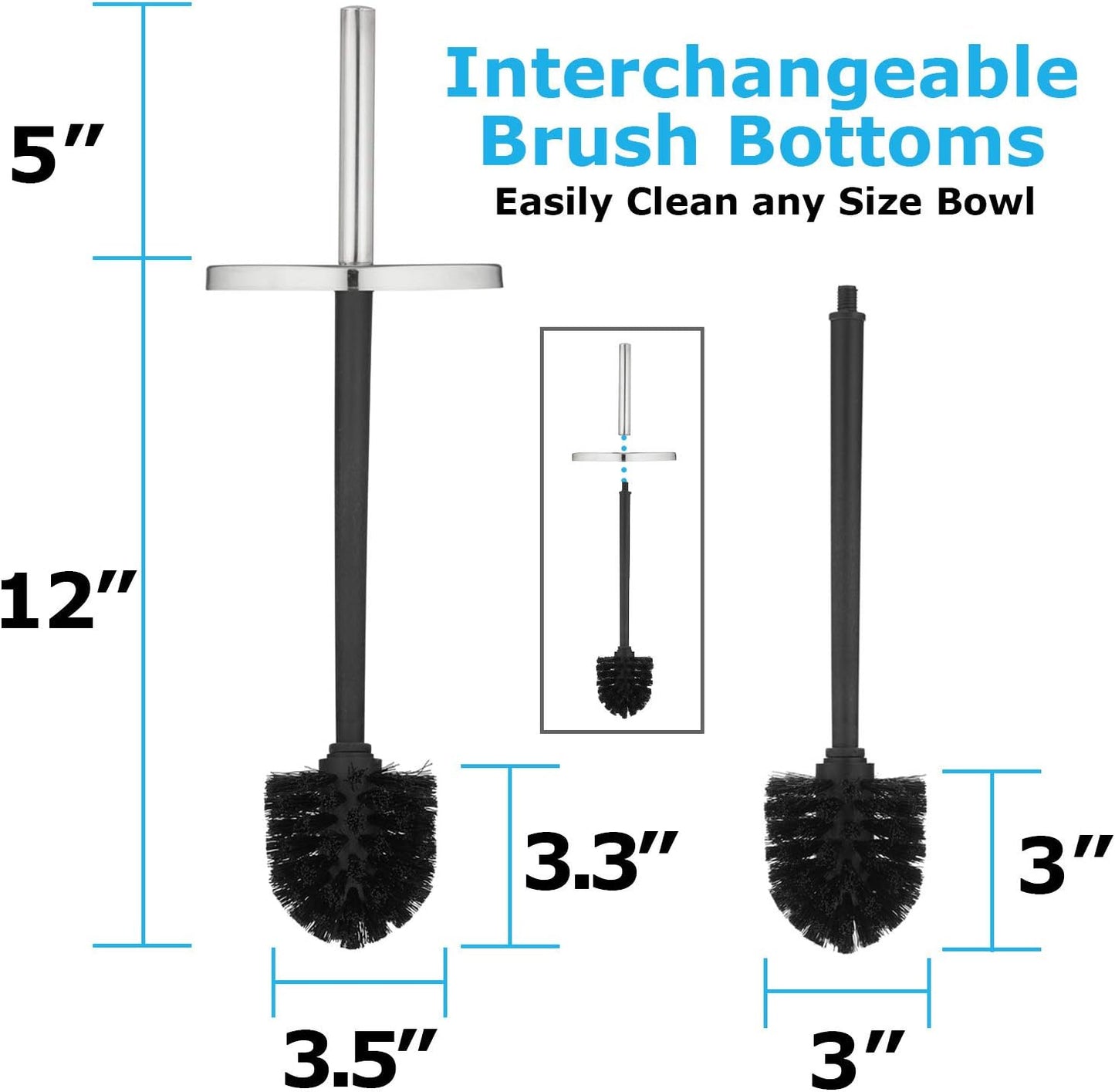 Blue Donuts Toilet Brush and Plunger Set with Holder, Modern Chrome Bathroom Accessories Toilet Plunger and Toilet Bowl Brush Combo