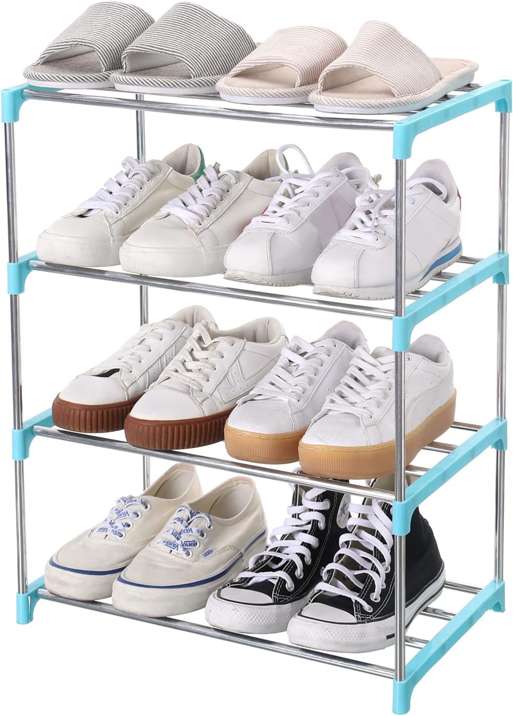 Jucaifu Stackable Small Shoe Rack, Entryway, Hallway and Closet Space Saving Storage and Organization (3-Tier, White)