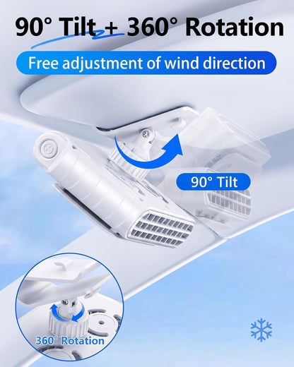 2026 Car Clip on Fan for SUV Pickup Truck RV Visors No Blocking, Portable 3000mAh Rechargeable Fan for Car Desk Kitchen Bathroom Camping - Powerful Turbo Engine 5-Speed Setting (Black)