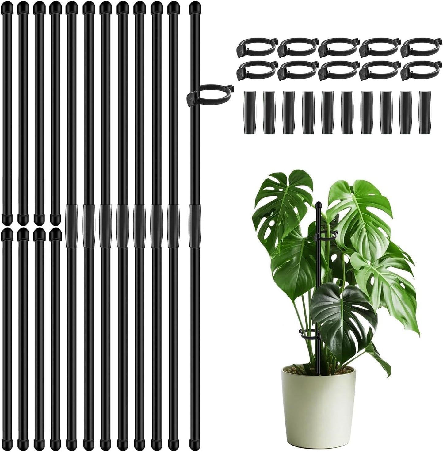 20Pcs Plant Support Stakes 17 inch SupKing Garden Orchid Sticks Extended to 3ft 4ft 5ft Plant Poles with Clips for Indoor Outdoor Potted Tomato Rose Amaryllis Vegetables Comes with 20 Ties（Green）