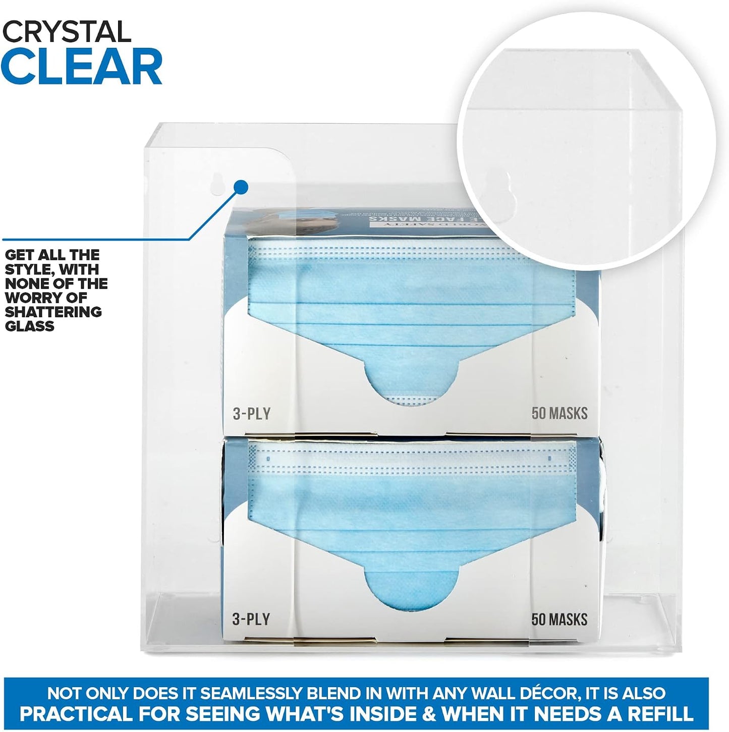 Stock Your Home Triple Acrylic Gloves Dispenser, Tissue Box Shelf, Glove Holder Wall Mount, For Kitchen, Cleaning Closet, Lab, Exam, Office