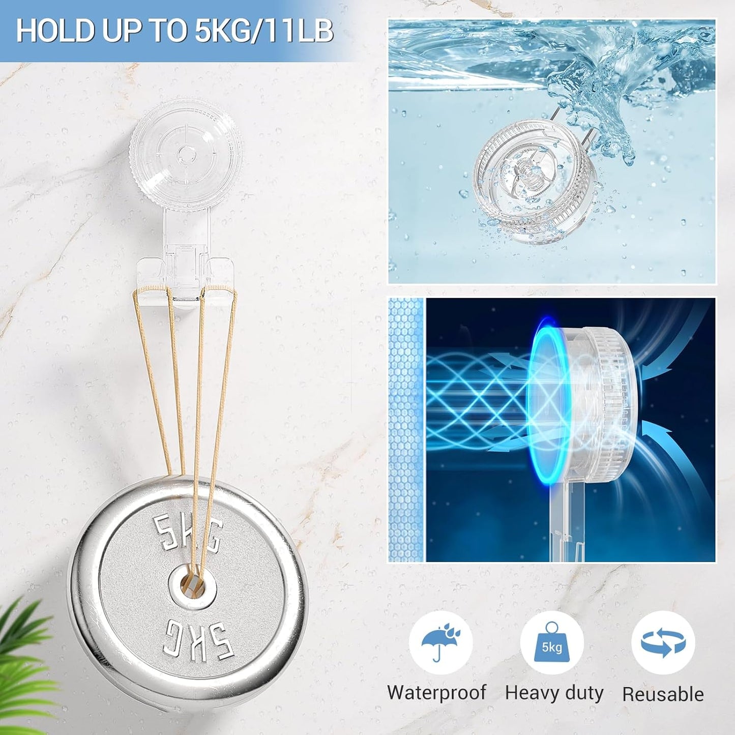 LUXEAR Suction Hooks, 2 Pack Razor Hooks Removable & Reusable Suction Shower Hook Damage-Free Powerful Suction Hanger for Towel Bathrobe Loofah Bathroom Kitchen Storage Hooks Weather Hanger Hook