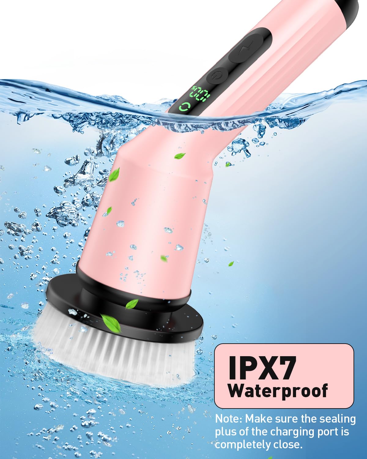 Shower Scrubber with Long Handle, Shower Cleaner Brush with 8 Floor Machine Pads, Cordless Electric Spin Scrubber for Cleaning with 2 Speed, Cleaning Supplies for Bathroom Bathtub Kitchen Floor Tile