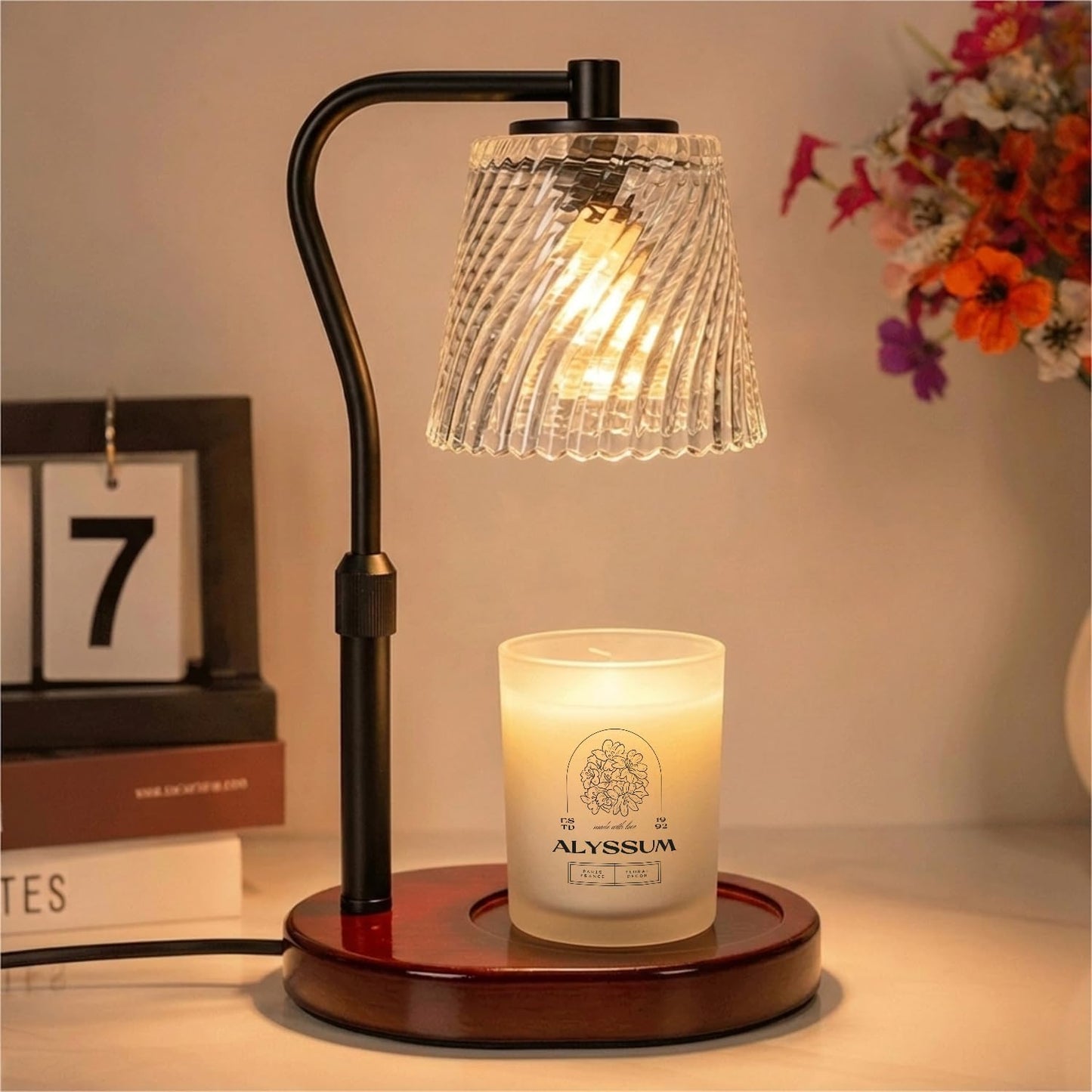 Candle Warmer Lamp - 2/4/8h Timer & Stepless Dimmable Candle Lamp with 3.9ft Cord, Adjustable Height Wax Melt Warmer for 2-6'H Jar Candles, Streamlined Flameless Ambiance Light for Bathroom Bedroom