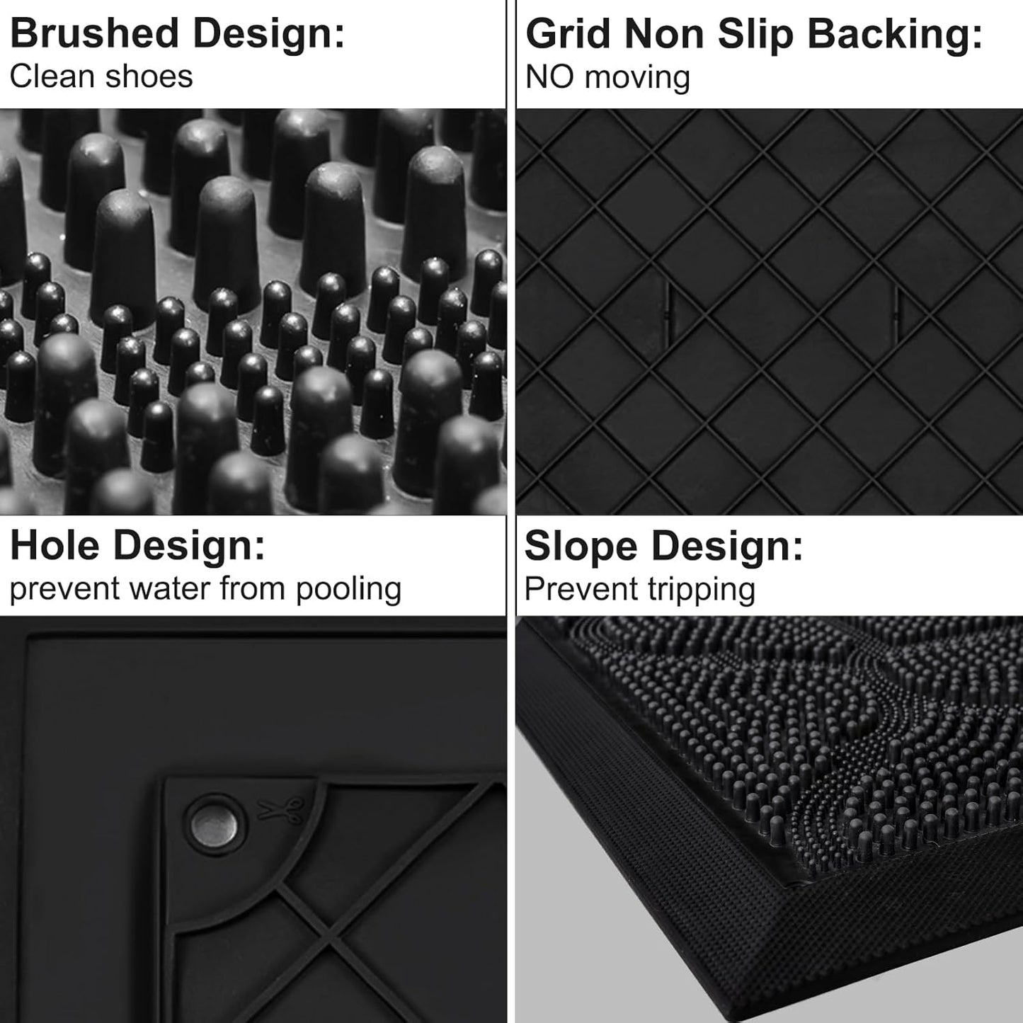 FRAMICS Front Door Mat Outside Entrance, Heavy Duty Rubber Door Mats Outdoor Welcome Mat Waterproof Doormat Non Slip for Entryway Doormats Dirt Trapper Indoor Mats All Seasons, 17 x 30 Inches, Black