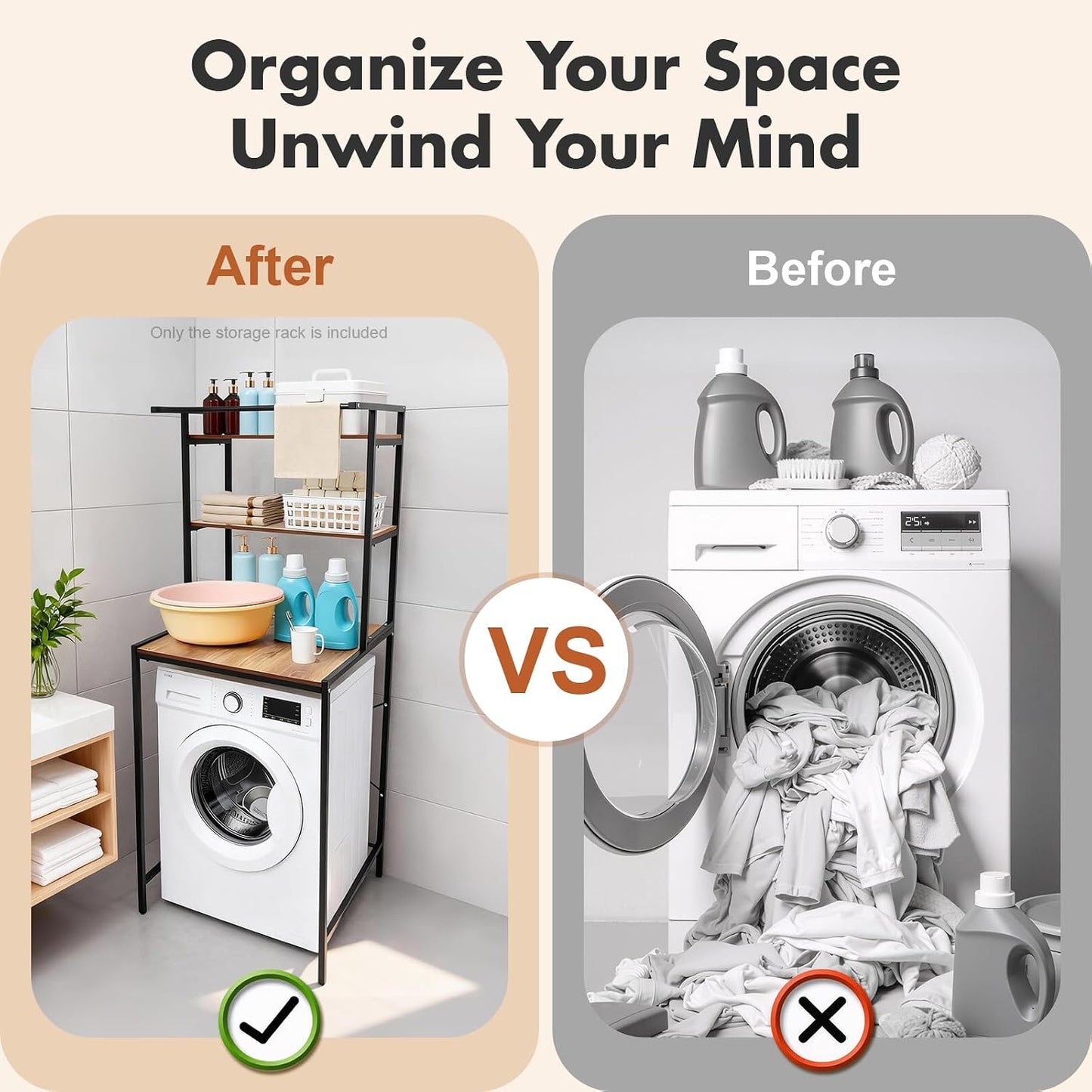Bathroom Space Saving Organizer Rack,3-Tier Dryer Storage Shelf,Space Saver Standing Rack,Over The Toilet Washer Dryer,Washing Machine Storage Shelves,Bathroom Shelf (White+Marble)