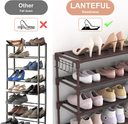 LANTEFUL 10 Tiers Shoe Rack 50 Pairs Large Capacity Tall Shoe Organizer Sturdy Shoe Storage with Two Hooks Space Saving Metal Wide Shoe Rack for Closet, Entryway, Bedroom, Black