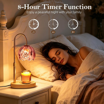 Flower Candle Warmer Lamp with Timer, Dimmable Adjustable Height Wax Melts Warmer for Jar Candles, Birthday Gifts for Women Mom, House Warming Gifts New Home, Bedroom Living Room Decor (Green)