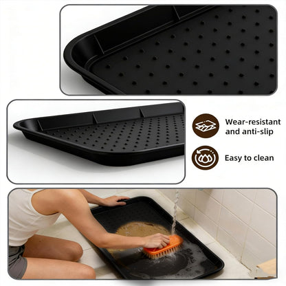Silicone Boot Tray, 30"x15" Non Slip Shoe Tray for Entryway, Easy to Clean Shoe Mat for Muddy & Wet Shoes Water Proof Rug for Front Door Patio Porch Room (Black)