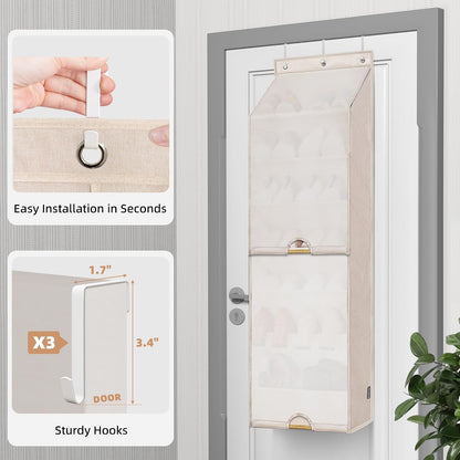 STORAGE MANIAC Over the Door Shoe Organizer with Curtain Dustproof Heavy-Duty Large Deep Pocket Hanging Shoe Organizer for Closet Dorm & Narrow Door Storage Shoe Holder Shoe Rack, 9-Shelf Beige 1 Pack
