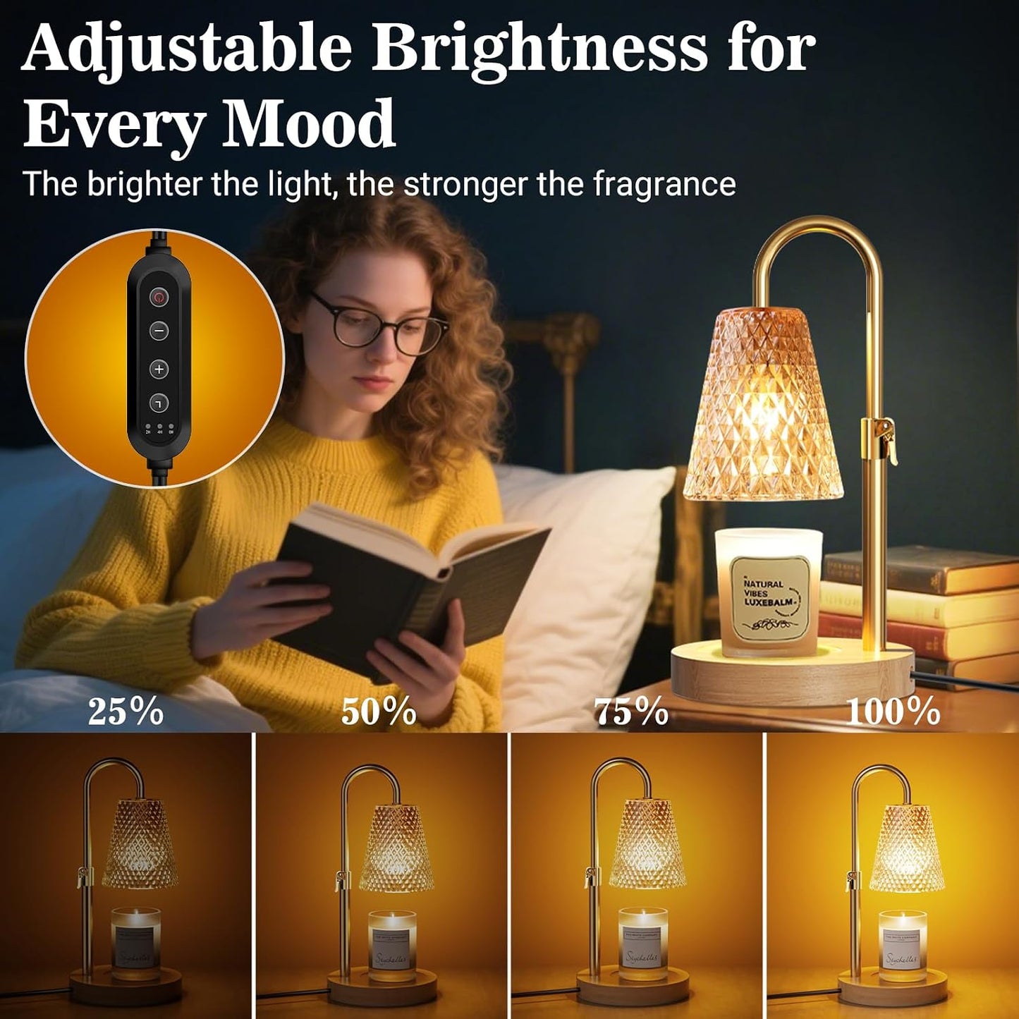 hyrion Candle Warmer Lamp with Timer Dimmable, Birthday Gifts for Women Mom, Adjustable Height Candle Warmer for Jar Candles, Flower Flameless Candle Lamps with 2 Bulbs, Housewarming, Home Decor