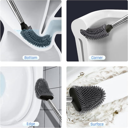 Sellemer Toilet Brush and Holder Set - Flexible Toilet Bowl Brush Head with Silicone Bristles, Compact Size for Storage and Organization, Ventilation Slots Base (1 Pack, Silver)