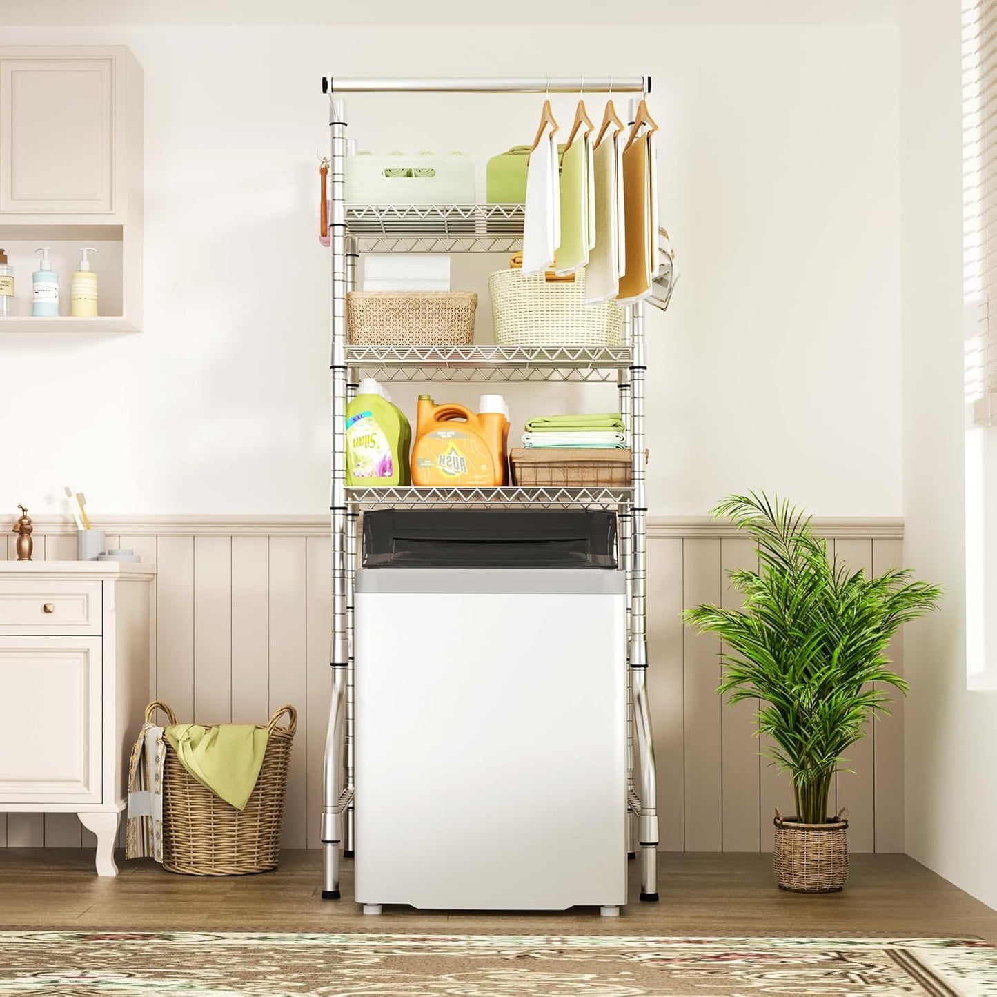 Ulif U11 Over Washer and Dryer Shelves, 3 Tiers Laundry Room Storage and Organizer Standing Shelf, Metal Freestanding Clothes Drying Rack, 33.9" W x 19.7" D x 77.6" H, Black