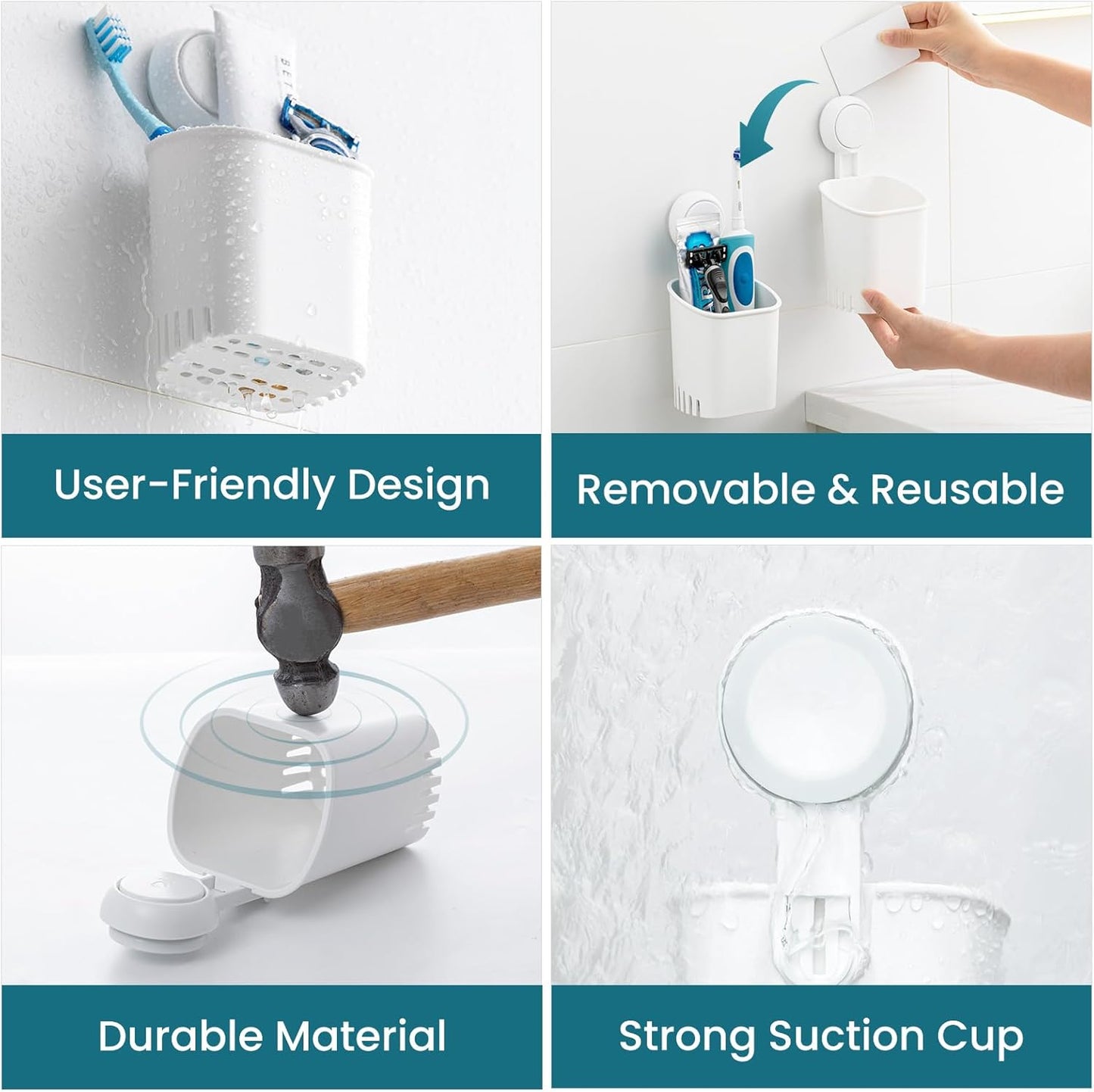 TAILI Upgraded Bathroom Mirror Suction Cup Toothbrush Holder with Razor Hook, Visible Safety Indicator, Large Capacity Inverted Trapezoid Design, Removable Shower Caddy for Toothbrush, Toothpaste, etc