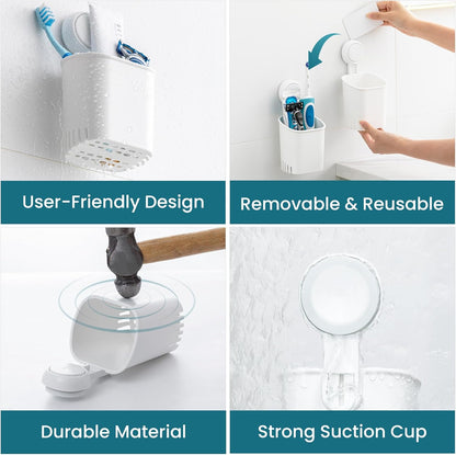 TAILI Upgraded Bathroom Mirror Suction Cup Toothbrush Holder with Razor Hook, Visible Safety Indicator, Large Capacity Inverted Trapezoid Design, Removable Shower Caddy for Toothbrush, Toothpaste, etc