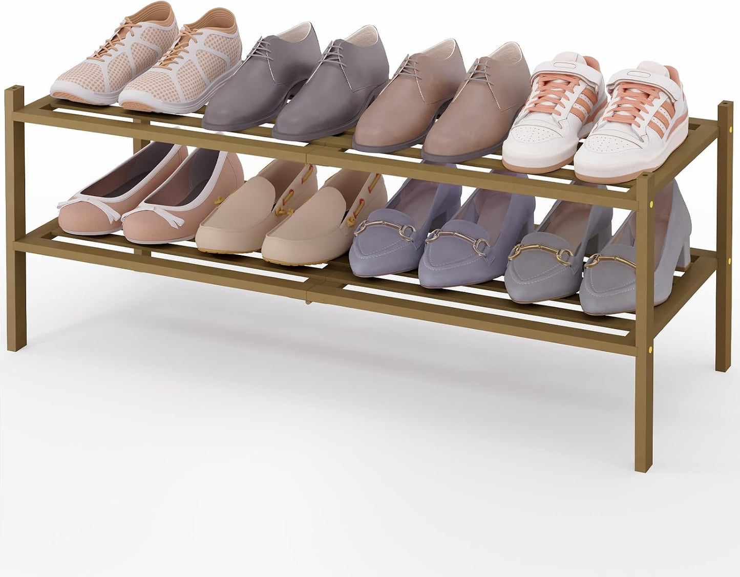 Smiry Bamboo Shoe Rack, 3 Tier Free Standing Wooden Shoe Organizer, Stackable Wood Shoe Storage Shelf for Closet, Entryway, 5 Horizontal Slats, 26.8"x11"x18.3", Natural