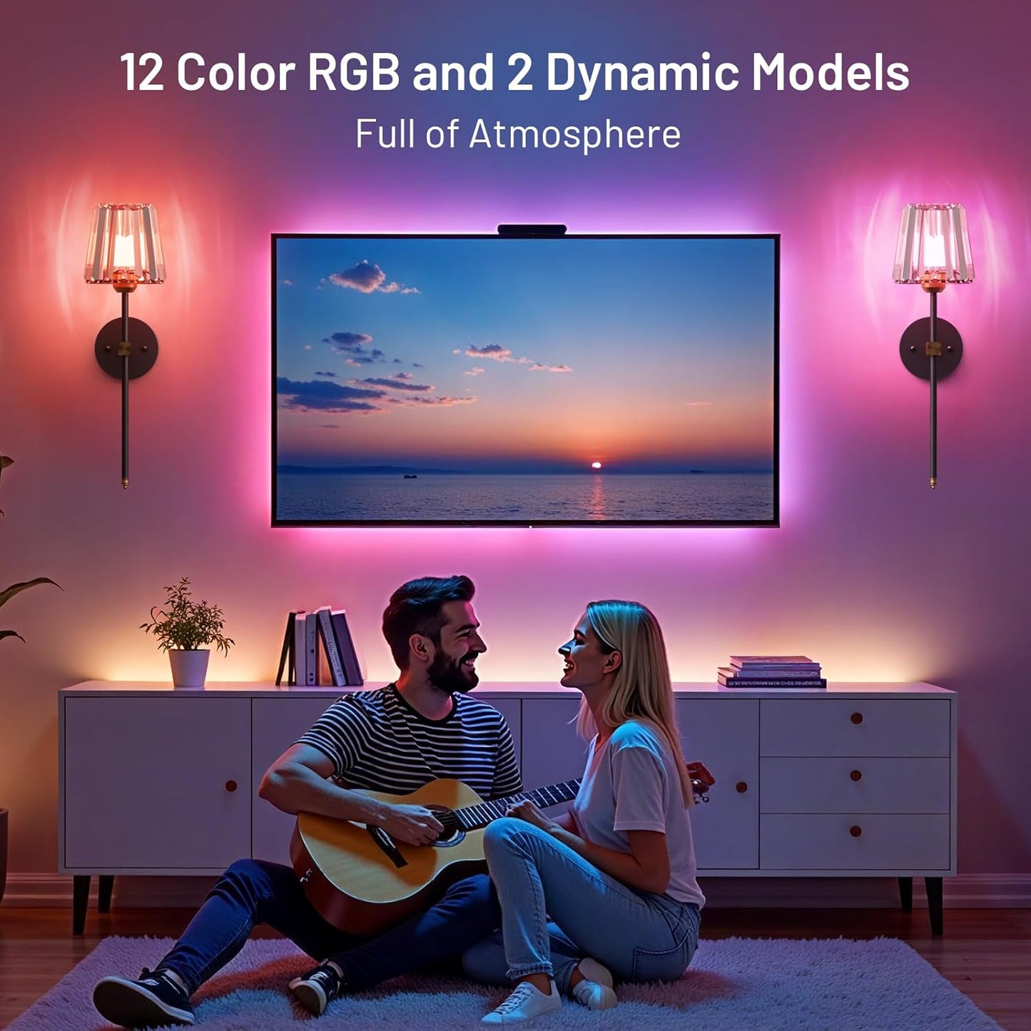 Crystal Battery Operated Wall Sconces Set of 2, Gold Rechargeable Wireless Wall Sconce Lights with Crystal Lampshade, 12 RGB and 3CCT Dimmable Wall Lamps with Remote for Bedroom Living Room Hallway